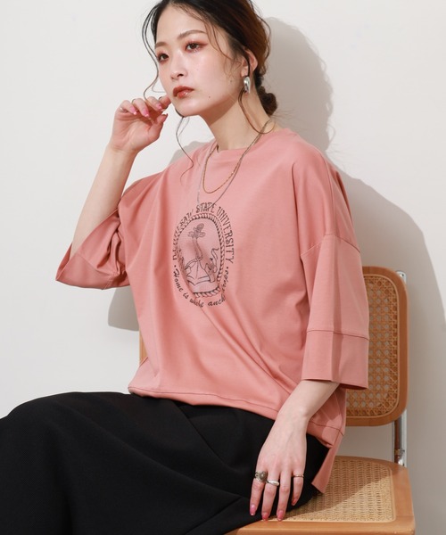 BRODIAEA(ブローディア)の「BRODIAEA マリンプリント半袖Tシャツ(Tシャツ/カットソー・レディース・サーモンピンク・40)」の1枚目の写真
