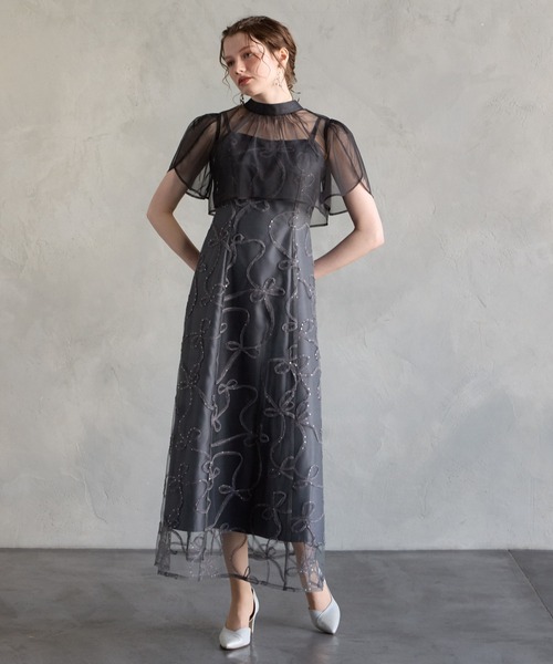 AIMER(エメ)の「ビッグリボンブラウス×リボン刺繍チュールキャミソールワンピース 2点セットパーティードレス 結婚式 お呼ばれ ドレス 20代 30代(ドレス・レディース・ブラウン/ピンクベージュ/チャコールグレー・MEDIUM/SMALL)」の10枚目の写真