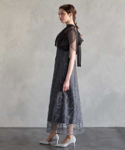 AIMER(エメ)の「ビッグリボンブラウス×リボン刺繍チュールキャミソールワンピース 2点セットパーティードレス 結婚式 お呼ばれ ドレス 20代 30代(ドレス・レディース・ブラウン/ピンクベージュ/チャコールグレー・MEDIUM/SMALL)」の11枚目の写真