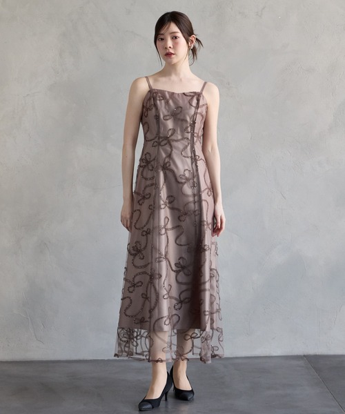 AIMER(エメ)の「ビッグリボンブラウス×リボン刺繍チュールキャミソールワンピース 2点セットパーティードレス 結婚式 お呼ばれ ドレス 20代 30代(ドレス・レディース・ブラウン/ピンクベージュ/チャコールグレー・MEDIUM/SMALL)」の8枚目の写真