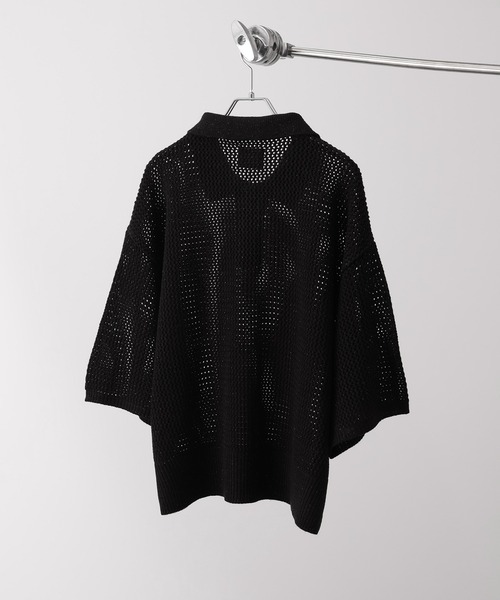 ELLUV(エルブ)の「【ELLUV/エルヴ】エレガンスラメシアー ショート丈 半袖ニットポロシャツ(ポロシャツ・メンズ・ホワイト/グレー/ネイビー/ブラック・M/S/L)」の5枚目の写真