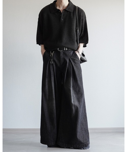 ELLUV(エルブ)の「【ELLUV/エルヴ】エレガンスラメシアー ショート丈 半袖ニットポロシャツ(ポロシャツ・メンズ・ホワイト/グレー/ネイビー/ブラック・M/S/L)」の12枚目の写真