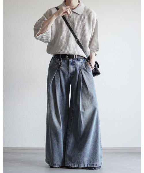 ELLUV(エルブ)の「【ELLUV/エルヴ】エレガンスラメシアー ショート丈 半袖ニットポロシャツ(ポロシャツ・メンズ・ホワイト/グレー/ネイビー/ブラック・M/S/L)」の18枚目の写真