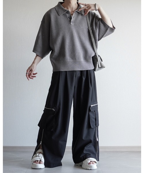 ELLUV(エルブ)の「【ELLUV/エルヴ】エレガンスラメシアー ショート丈 半袖ニットポロシャツ(ポロシャツ・メンズ・ホワイト/グレー/ネイビー/ブラック・M/S/L)」の19枚目の写真