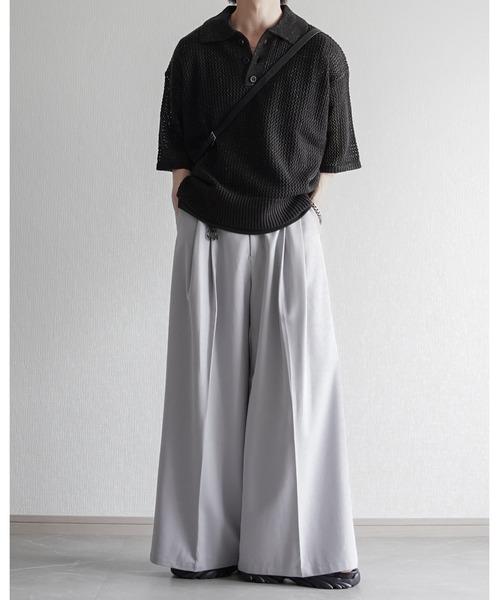 ELLUV(エルブ)の「【ELLUV/エルヴ】エレガンスラメシアー ショート丈 半袖ニットポロシャツ(ポロシャツ・メンズ・ホワイト/グレー/ネイビー/ブラック・M/S/L)」の13枚目の写真
