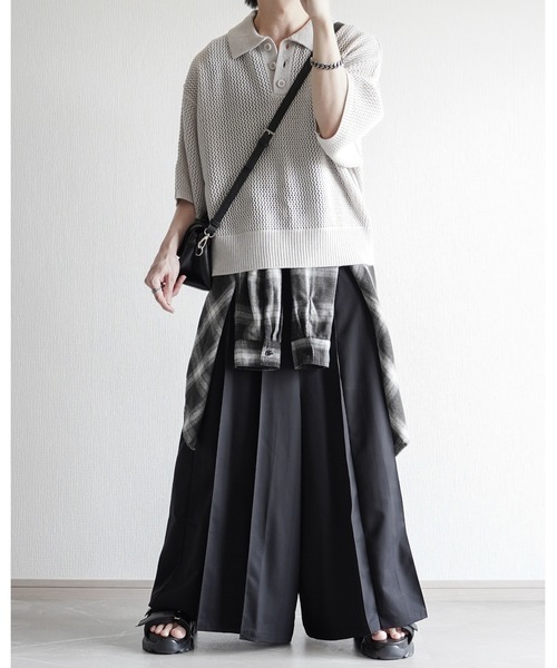 ELLUV(エルブ)の「【ELLUV/エルヴ】エレガンスラメシアー ショート丈 半袖ニットポロシャツ(ポロシャツ・メンズ・ホワイト/グレー/ネイビー/ブラック・M/S/L)」の17枚目の写真