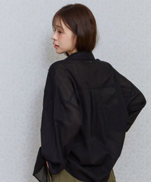 ke206. Shirring Pocket Overfit Shirt Black