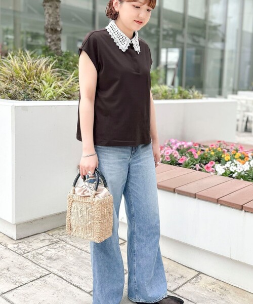 MICO COULIER(ミコクリエ)の「スムースポンチレース襟プルオーバーカットソー(Tシャツ/カットソー・レディース・ブラック/オフホワイト/ブラウン・38)」の21枚目の写真