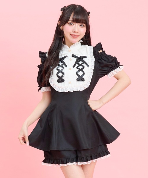 Secret Honey(シークレットハニー)の「ヨークレースアップセットアップ(セットアップ・レディース・ブラックミックス/ブラック・MEDIUM)」の1枚目の写真