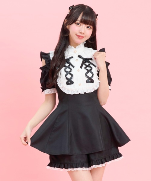 Secret Honey(シークレットハニー)の「ヨークレースアップセットアップ(セットアップ・レディース・ブラックミックス/ブラック・MEDIUM)」の4枚目の写真