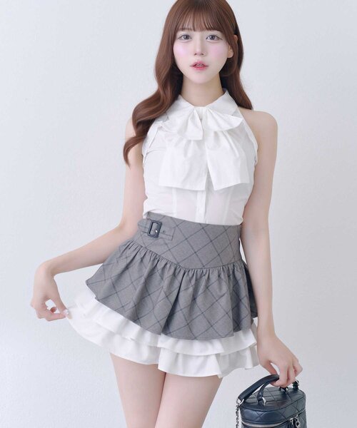 OLIVE des OLIVE（オリーブデオリーブ）の「【Belle Charme】Color Block Tiered Skirt（スカート・レディース・ベージュ/グレー/ブラック・FREE）」の2枚目の写真