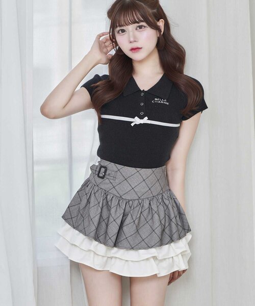OLIVE des OLIVE（オリーブデオリーブ）の「【Belle Charme】Color Block Tiered Skirt（スカート・レディース・ベージュ/グレー/ブラック・FREE）」の6枚目の写真
