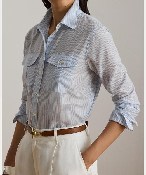 LAUREN RALPH LAUREN(ローレン ラルフ ローレン)の「クラシック フィット ストライプド コットン ボイル シャツ(シャツ/ブラウス・レディース・ブルー・S/XS/M)」の5枚目の写真