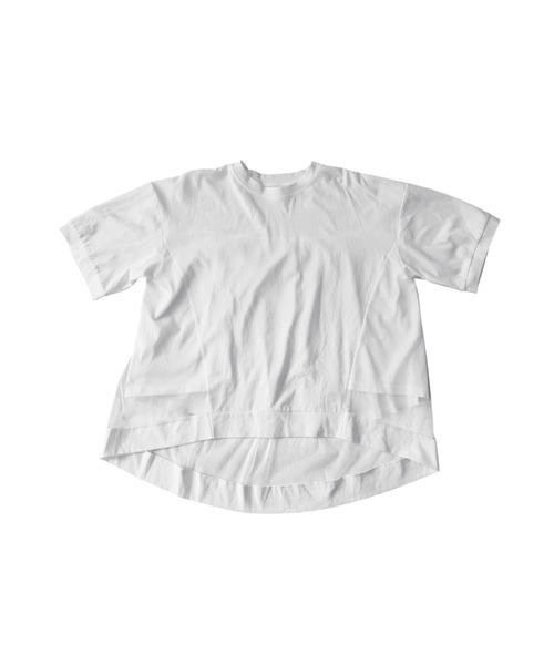 antiqua(アンティカ)の「シアー切替 綿混 ラウンドヘム Tシャツ(Tシャツ/カットソー・レディース・ホワイト/ブラック・ONESIZE)」の9枚目の写真