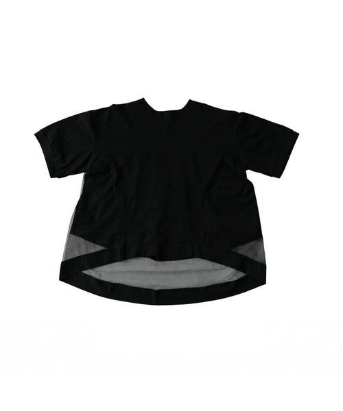 antiqua(アンティカ)の「シアー切替 綿混 ラウンドヘム Tシャツ(Tシャツ/カットソー・レディース・ホワイト/ブラック・ONESIZE)」の10枚目の写真