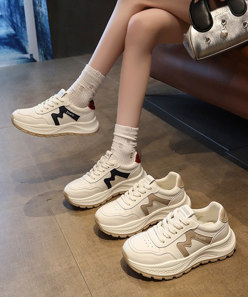 Lace Ladies(レースレディース)の「配色 ライン 厚底 ダッド スニーカー シューズ(スニーカー・レディース・ネイビー/ベージュ・24cm/23.5cm/24.5cm/25cm/22.5cm/23cm)」の6枚目の写真