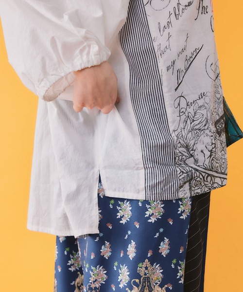 iS ScoLar(イズスカラー)の「562230:お花柄 ストライプ入り素材切替シャツ(シャツ/ブラウス・レディース・ネイビー/オフホワイト・M)」の11枚目の写真