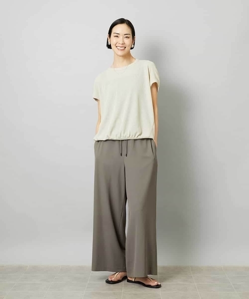 MICHEL KLEIN（ミッシェル・クラン）の「[リラックスボトム]ドローストリング ワイドパンツ（その他パンツ・レディース・カーキ/ブラック・40/38）」の3枚目の写真