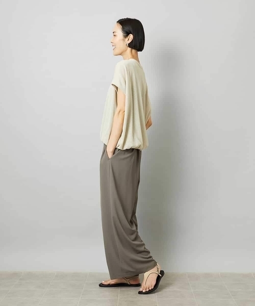 MICHEL KLEIN（ミッシェル・クラン）の「[リラックスボトム]ドローストリング ワイドパンツ（その他パンツ・レディース・カーキ/ブラック・40/38）」の4枚目の写真