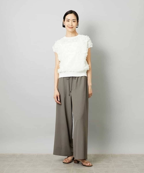 MICHEL KLEIN（ミッシェル・クラン）の「[リラックスボトム]ドローストリング ワイドパンツ（その他パンツ・レディース・カーキ/ブラック・40/38）」の5枚目の写真
