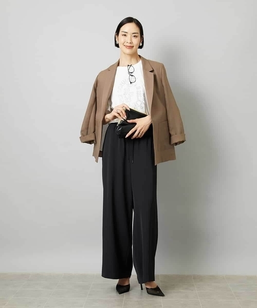 MICHEL KLEIN（ミッシェル・クラン）の「[リラックスボトム]ドローストリング ワイドパンツ（その他パンツ・レディース・カーキ/ブラック・40/38）」の9枚目の写真