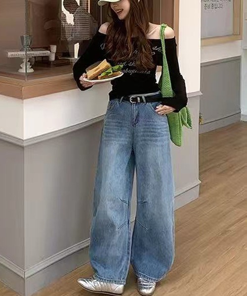 MEMECLE(メメクル)の「【 MEMECLE / メメクル 】ヴィンテージ風 ワイドデザイン バレル デニムパンツ(デニムパンツ・レディース・ブラウン/ライトブルー/ブルー/グレー/オフホワイト・MEDIUM/SMALL)」の8枚目の写真