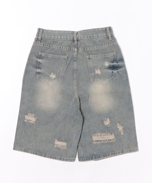 Sibra(シブラ)の「クラッシュダメージ デニムハーフパンツ(デニムパンツ・レディース・ブルー・M)」の2枚目の写真