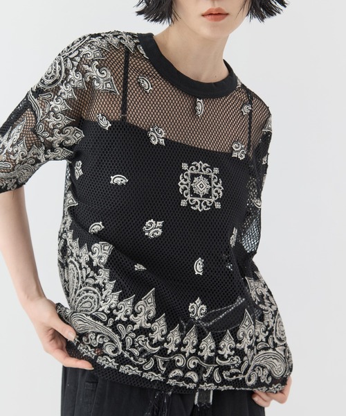 TAAKK(ターク)の「【TAAKK/ターク】Mesh T-shirts/メッシュTシャツ(Tシャツ/カットソー・レディース・ホワイト/ブラック・2)」の1枚目の写真