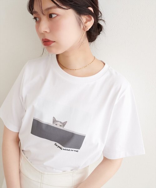 natural couture(ナチュラルクチュール)の「アソートCATフォトT(Tシャツ/カットソー・レディース・オフホワイト/スミクロ/その他1・FREE)」の3枚目の写真