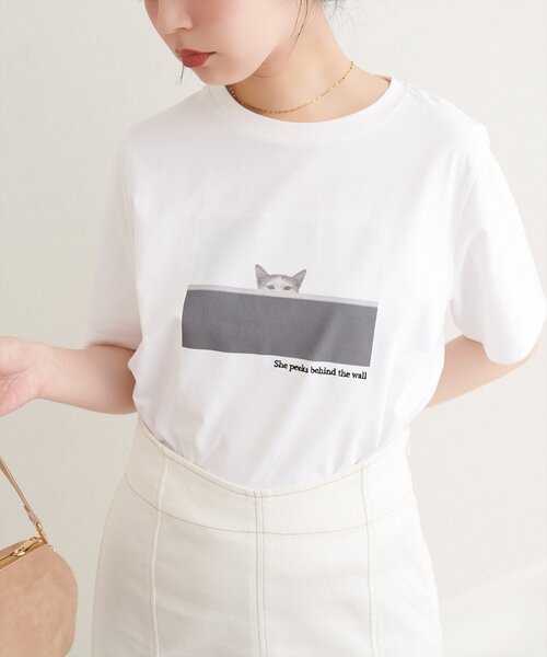 natural couture(ナチュラルクチュール)の「アソートCATフォトT(Tシャツ/カットソー・レディース・オフホワイト/スミクロ/その他1・FREE)」の8枚目の写真