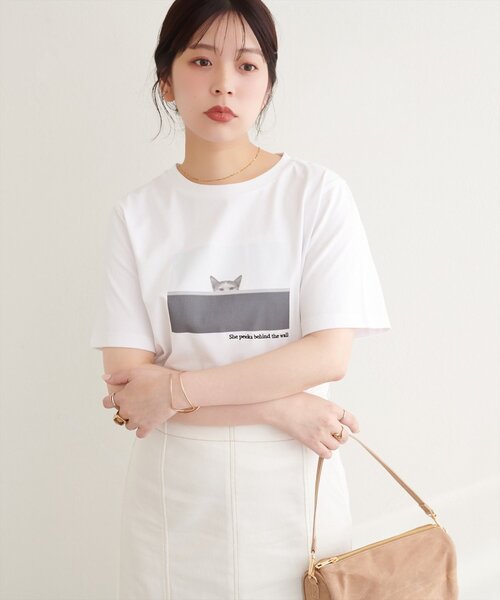 natural couture(ナチュラルクチュール)の「アソートCATフォトT(Tシャツ/カットソー・レディース・オフホワイト/スミクロ/その他1・FREE)」の7枚目の写真