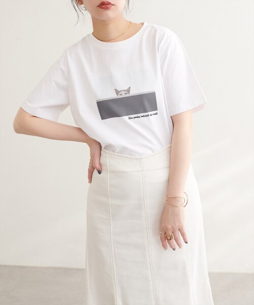 natural couture(ナチュラルクチュール)の「アソートCATフォトT(Tシャツ/カットソー・レディース・オフホワイト/スミクロ/その他1・FREE)」の6枚目の写真