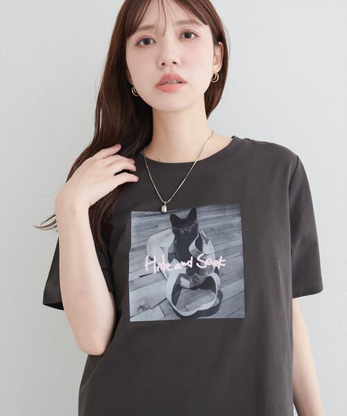 natural couture(ナチュラルクチュール)の「アソートCATフォトT(Tシャツ/カットソー・レディース・オフホワイト/スミクロ/その他1・FREE)」の14枚目の写真