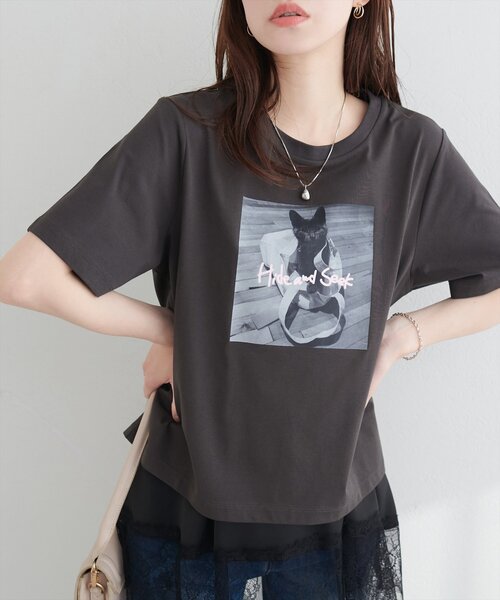 natural couture(ナチュラルクチュール)の「アソートCATフォトT(Tシャツ/カットソー・レディース・オフホワイト/スミクロ/その他1・FREE)」の13枚目の写真