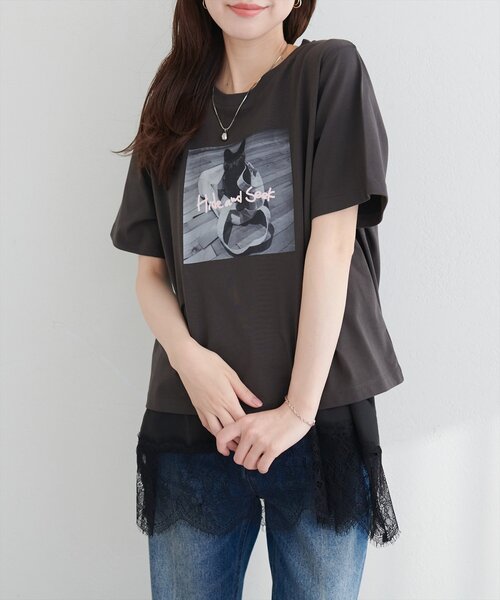 natural couture(ナチュラルクチュール)の「アソートCATフォトT(Tシャツ/カットソー・レディース・オフホワイト/スミクロ/その他1・FREE)」の12枚目の写真