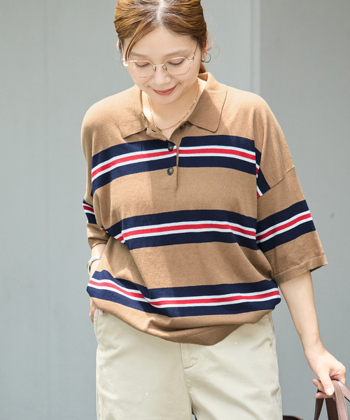 JOURNAL STANDARD(ジャーナルスタンダード)の「ラガーニットシャツ(ニット/セーター・レディース・チャコールグレー/ブラック/キャメル・FREE)」の1枚目の写真