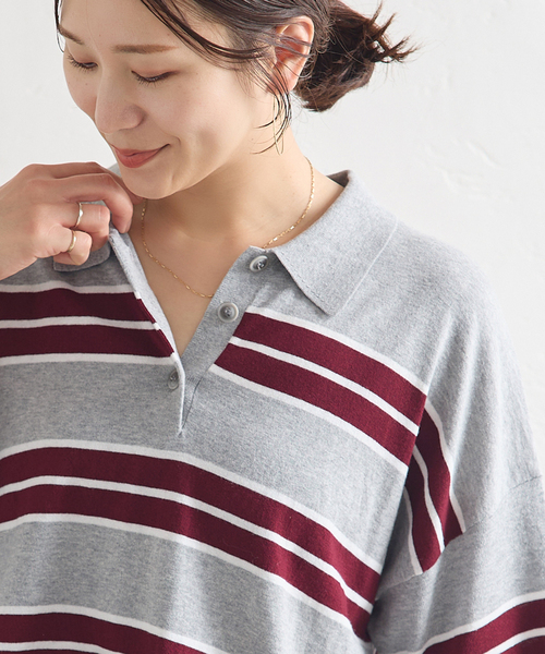 JOURNAL STANDARD(ジャーナルスタンダード)の「ラガーニットシャツ(ニット/セーター・レディース・チャコールグレー/ブラック/キャメル・FREE)」の3枚目の写真
