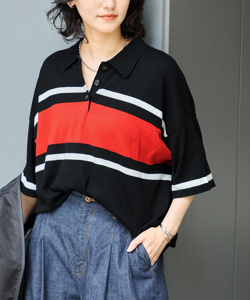 JOURNAL STANDARD(ジャーナルスタンダード)の「ラガーニットシャツ(ニット/セーター・レディース・チャコールグレー/ブラック/キャメル・FREE)」の2枚目の写真