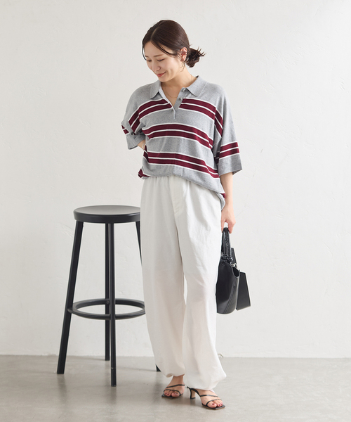 JOURNAL STANDARD(ジャーナルスタンダード)の「ラガーニットシャツ(ニット/セーター・レディース・チャコールグレー/ブラック/キャメル・FREE)」の4枚目の写真