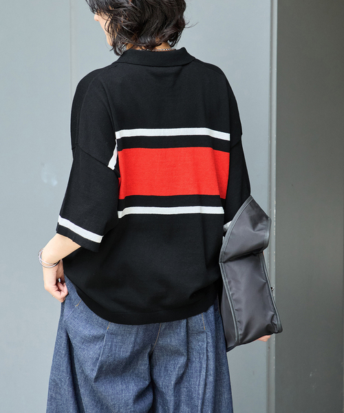 JOURNAL STANDARD(ジャーナルスタンダード)の「ラガーニットシャツ(ニット/セーター・レディース・チャコールグレー/ブラック/キャメル・FREE)」の8枚目の写真