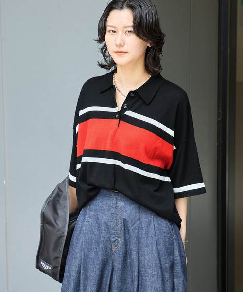 JOURNAL STANDARD(ジャーナルスタンダード)の「ラガーニットシャツ(ニット/セーター・レディース・チャコールグレー/ブラック/キャメル・FREE)」の9枚目の写真
