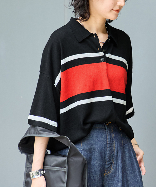 JOURNAL STANDARD(ジャーナルスタンダード)の「ラガーニットシャツ(ニット/セーター・レディース・チャコールグレー/ブラック/キャメル・FREE)」の10枚目の写真