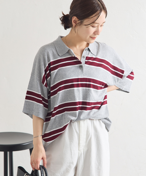 JOURNAL STANDARD(ジャーナルスタンダード)の「ラガーニットシャツ(ニット/セーター・レディース・チャコールグレー/ブラック/キャメル・FREE)」の15枚目の写真