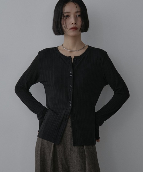 Aunt Marie's（アントマリーズ）の「ストレッチワイドリブカーディガン（カーディガン/ボレロ・レディース・ブルー/ブラック/ライトグレー・FREE）」の2枚目の写真