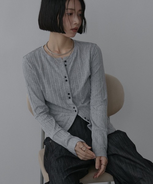 Aunt Marie's（アントマリーズ）の「ストレッチワイドリブカーディガン（カーディガン/ボレロ・レディース・ブルー/ブラック/ライトグレー・FREE）」の10枚目の写真
