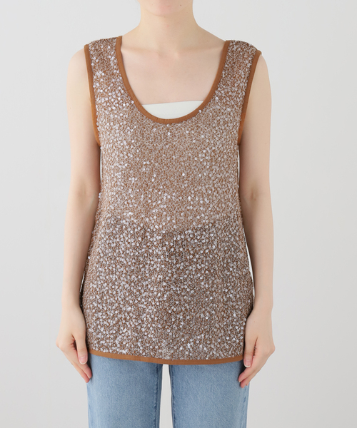 +81BRANCA(ハチイチブランカ)の「+81 BRANCA/ハチイチブランカ SLOBE別注 スパンコールタンク(その他トップス・レディース・ライトグリーン/ホワイト/ブラウン・FREE)」の2枚目の写真