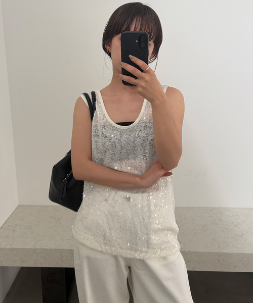 +81BRANCA(ハチイチブランカ)の「+81 BRANCA/ハチイチブランカ SLOBE別注 スパンコールタンク(その他トップス・レディース・ライトグリーン/ホワイト/ブラウン・FREE)」の5枚目の写真