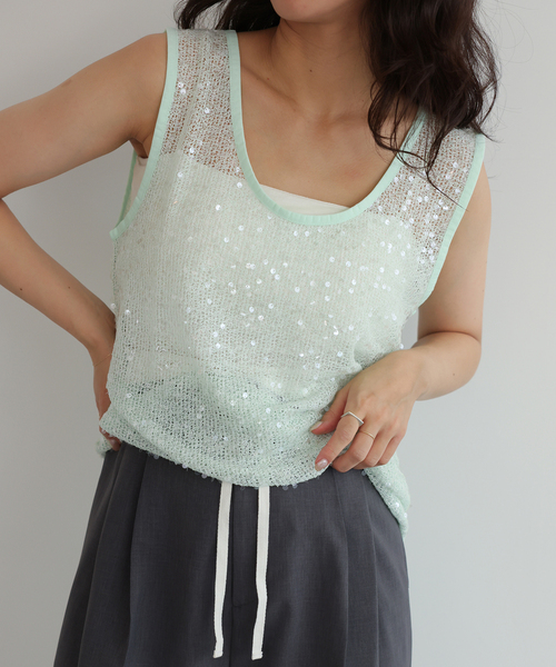 +81BRANCA(ハチイチブランカ)の「+81 BRANCA/ハチイチブランカ SLOBE別注 スパンコールタンク(その他トップス・レディース・ライトグリーン/ホワイト/ブラウン・FREE)」の11枚目の写真
