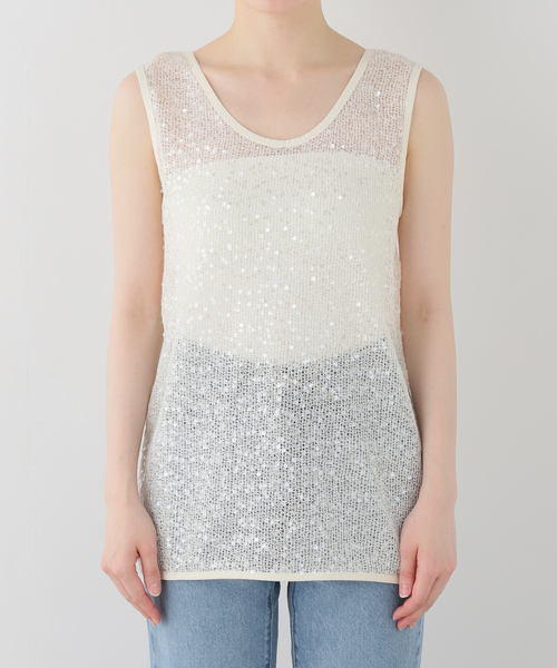 +81BRANCA(ハチイチブランカ)の「+81 BRANCA/ハチイチブランカ SLOBE別注 スパンコールタンク(その他トップス・レディース・ライトグリーン/ホワイト/ブラウン・FREE)」の4枚目の写真