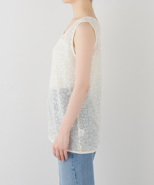 +81BRANCA(ハチイチブランカ)の「+81 BRANCA/ハチイチブランカ SLOBE別注 スパンコールタンク(その他トップス・レディース・ライトグリーン/ホワイト/ブラウン・FREE)」の6枚目の写真